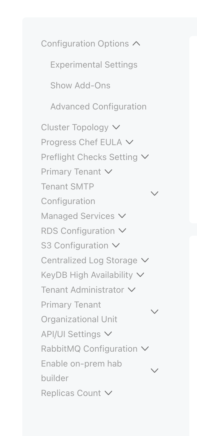List of configuration options