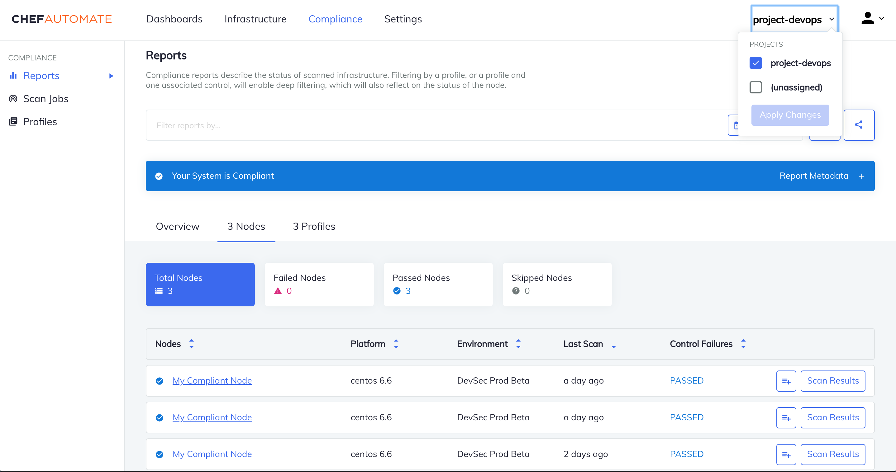 Global projects filter in navigation